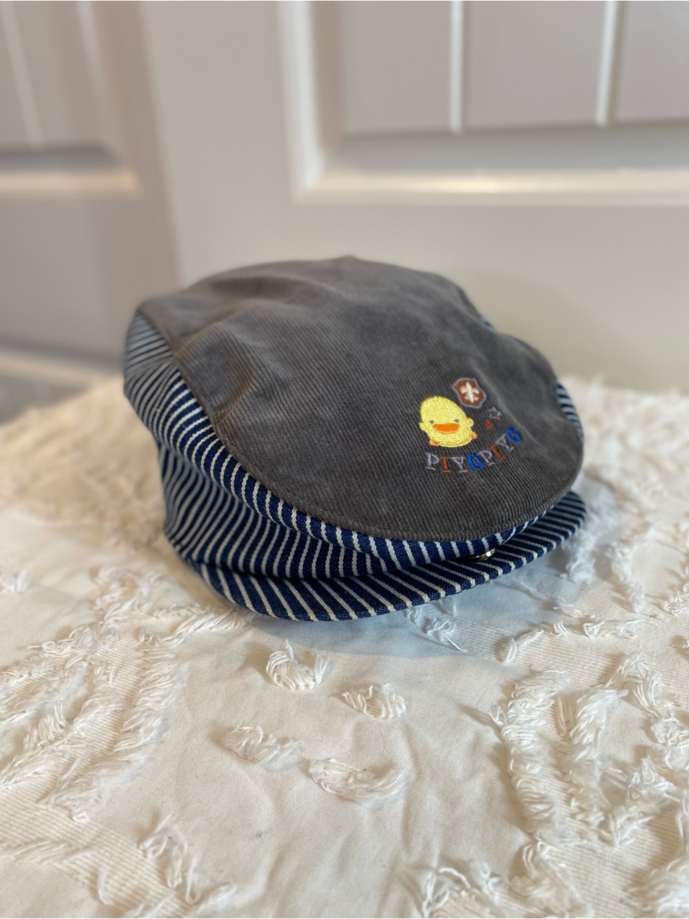 Like New!  Gymboree Gray and Navy Striped Duck Patch Kids Cap